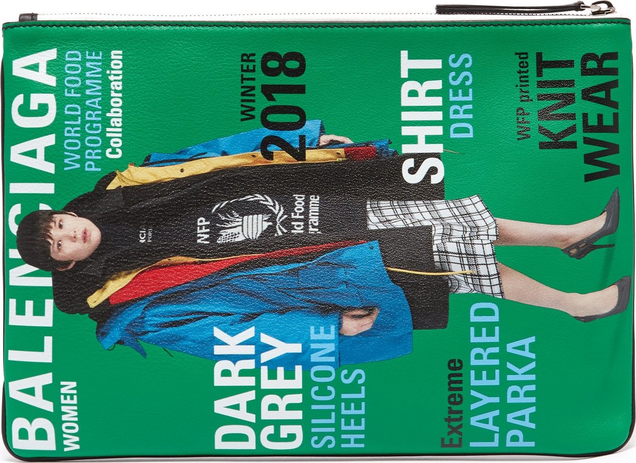 Balenciaga Magazine-print leather pouch