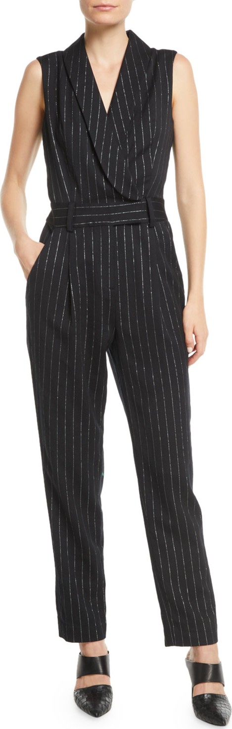 MILLY Metallic Pinstripe Tuxedo Jumpsuit
