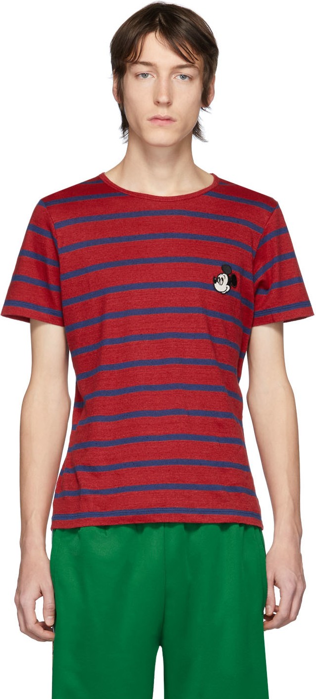Gucci Red & Navy Disney Edition Linen Striped T-Shirt