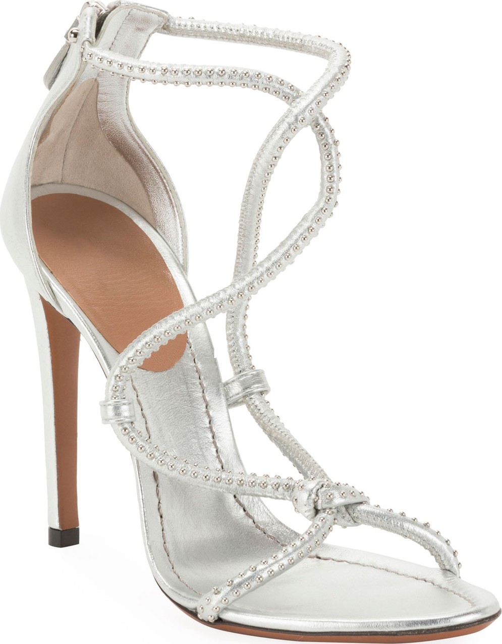 Alaïa Twisted Studded Metallic Leather Sandals