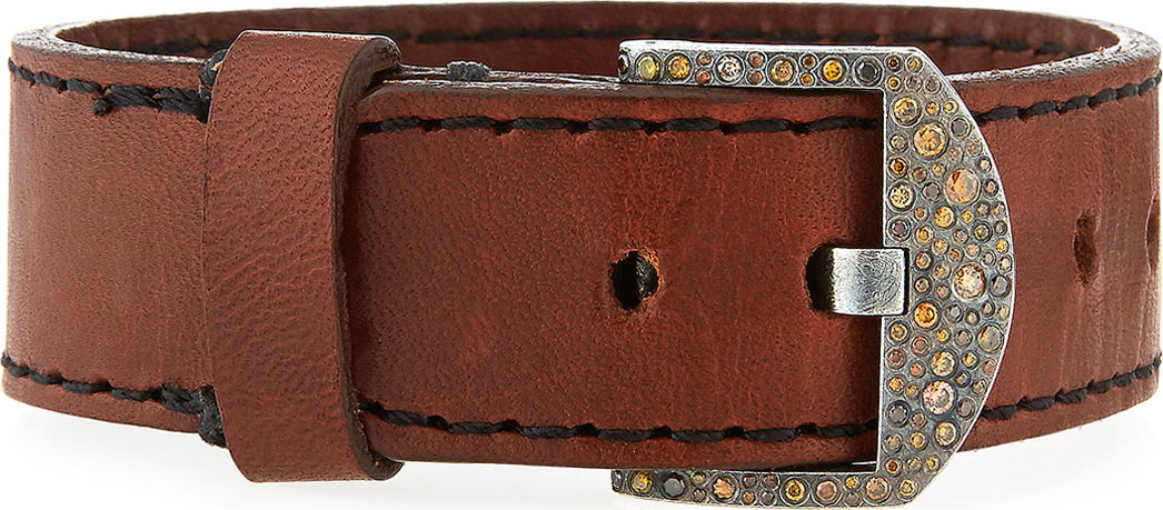 Todd Reed Silver, Leather & Diamond Buckle Bracelet