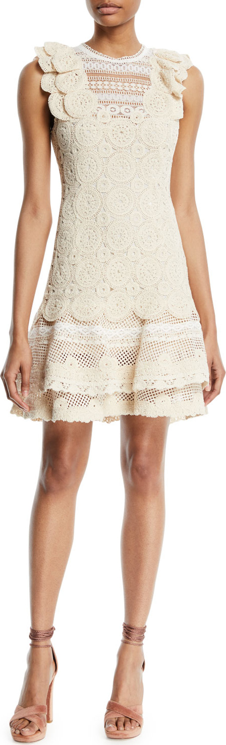Jonathan Simkhai Macrame Ruffle Mini Dress
