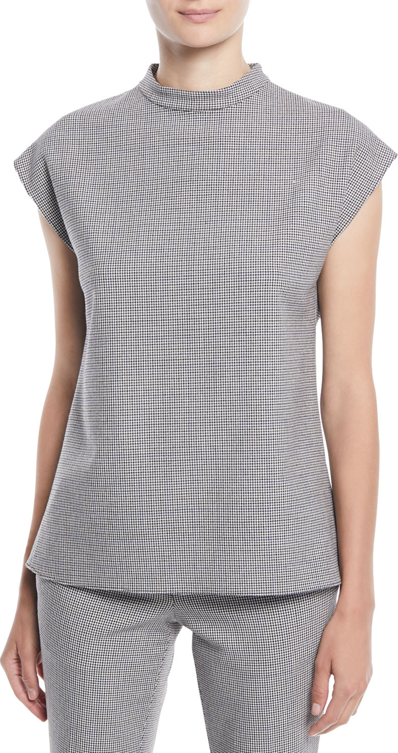 Tibi Hudson Mock-Neck Check Top