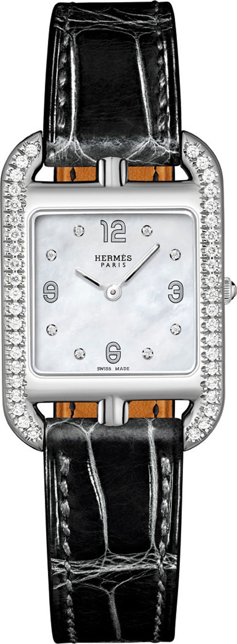 HERMÈS Cape Cod Diamond Watch, Stainless Steel & Alligator Strap