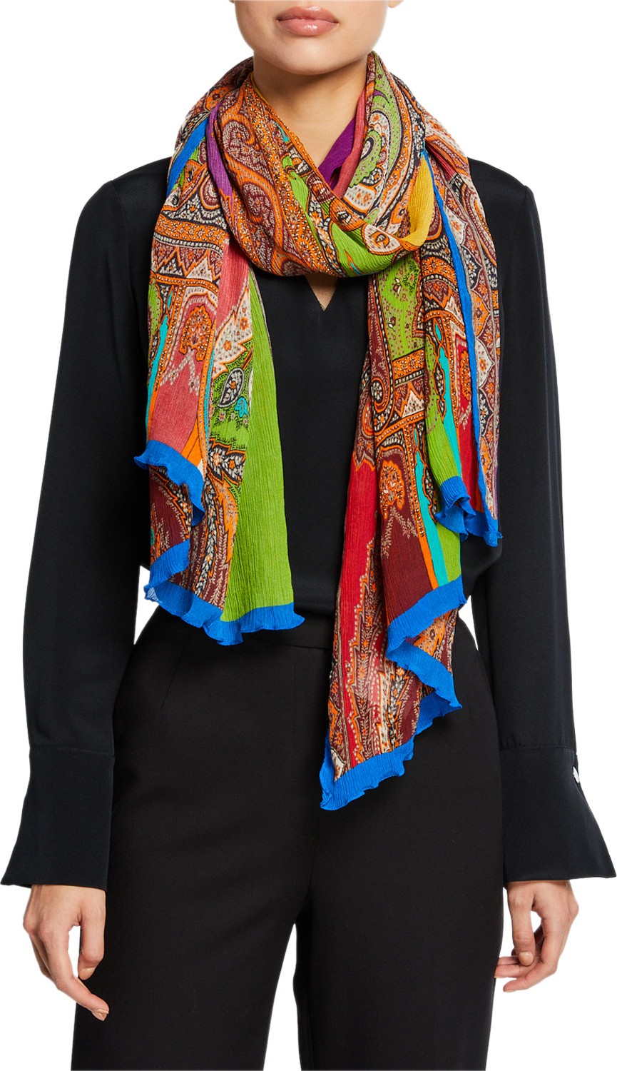Etro Vibrant Silk-Blend Column Paisley Scarf