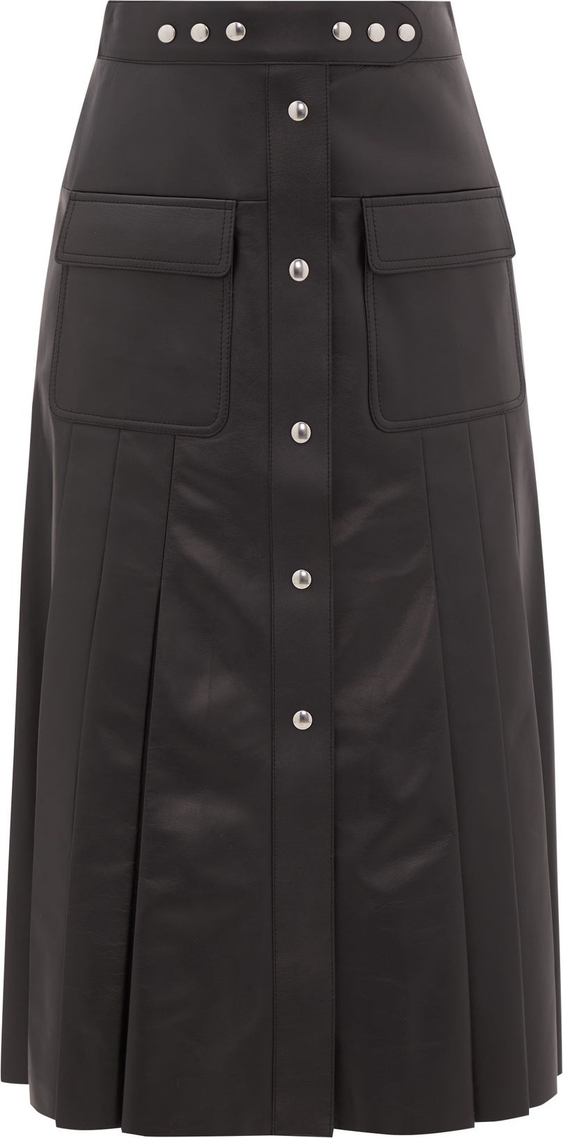 Prada Button-through pleated leather midi skirt