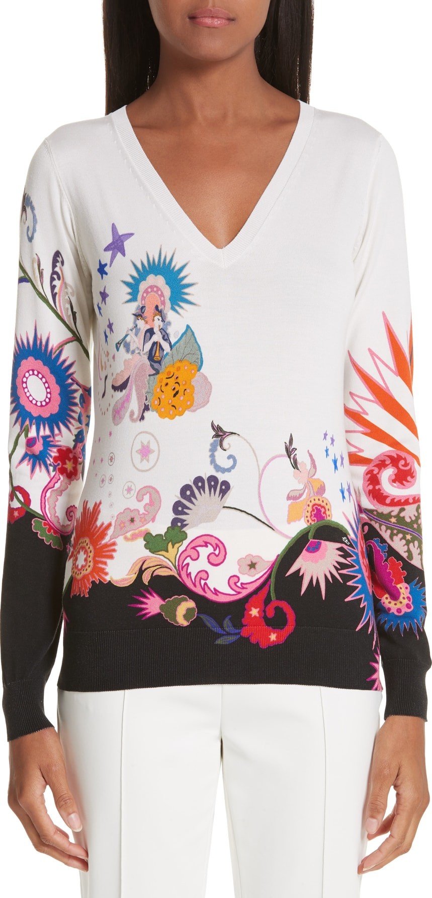 Etro Maiden Paisley Stretch Silk Sweater