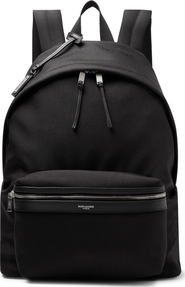 Saint Laurent City Leather-Trimmed Canvas Backpack