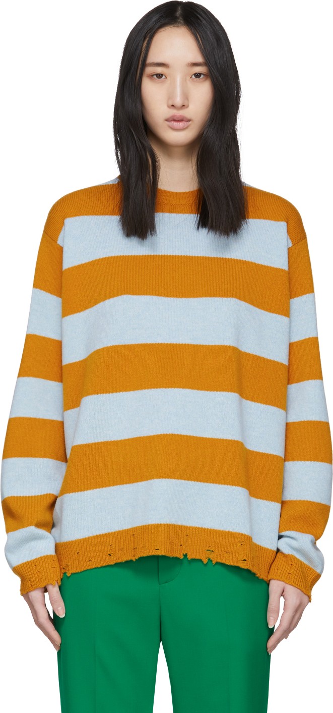 MARC JACOBS Blue & Yellow Wool Grunge Sweater