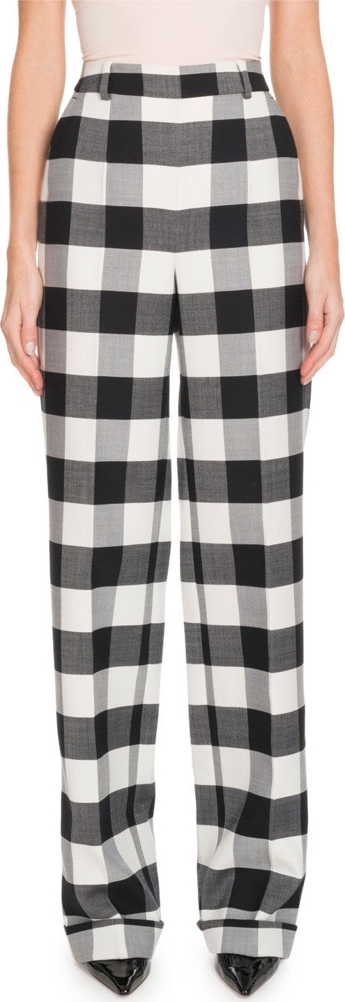 Altuzarra Gavi High-Waist Side-Zip Macro-Check Stretch-Wool Pants