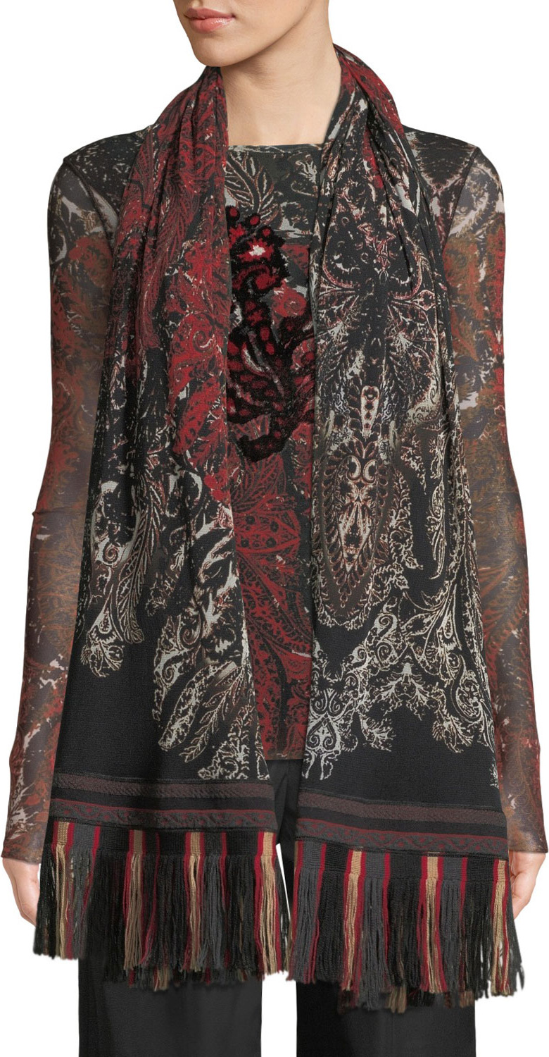 Fuzzi Printed Scarf w/ Fringe Trim