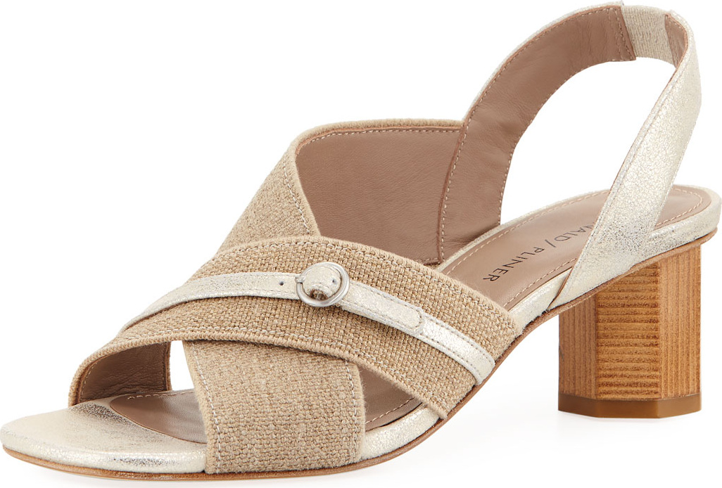 Donald J Pliner Radly Linen Octagonal-Heel Slingback Sandal Donald J Pliner Radly Linen Octagonal-Heel Slingback Sandal