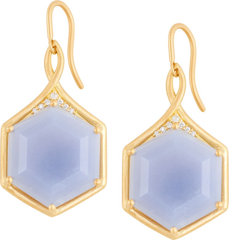 Jamie Wolf Mosaic Hexagon Drop Earrings with Blue Chalcedony & White Diamonds