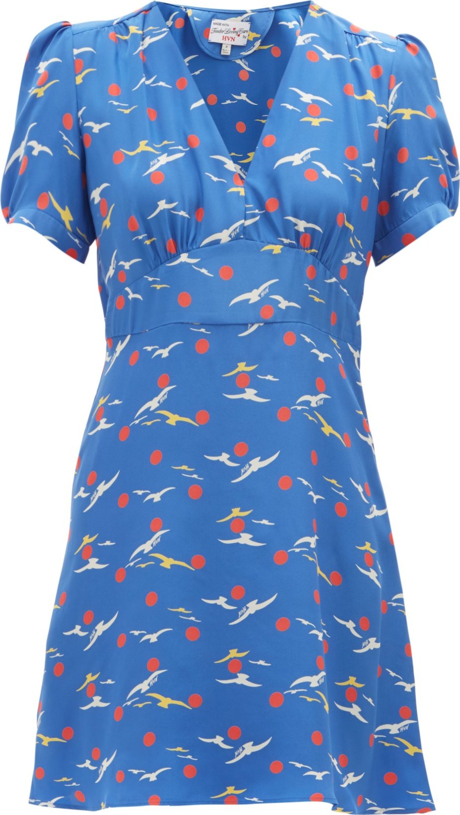 HVN Paula bird-print silk mini dress