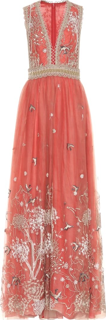 Costarellos Embroidered tulle gown