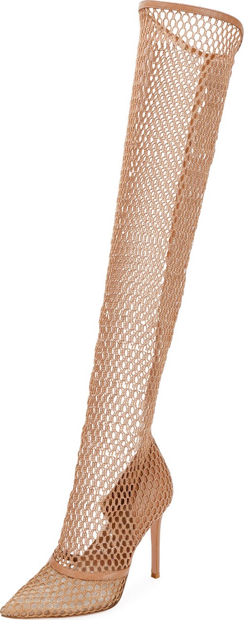 Gianvito Rossi Fishnet Stretch Knee Boots