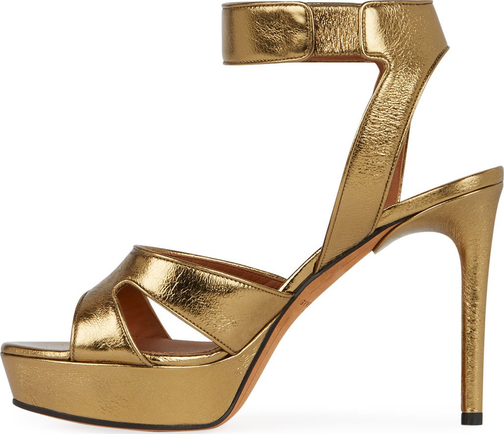 Givenchy Shark-Lock Metallic Leather Platform Sandal