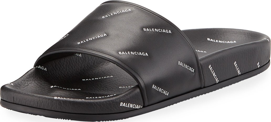 Balenciaga Men's Logo-Print Pool Slide Sandals