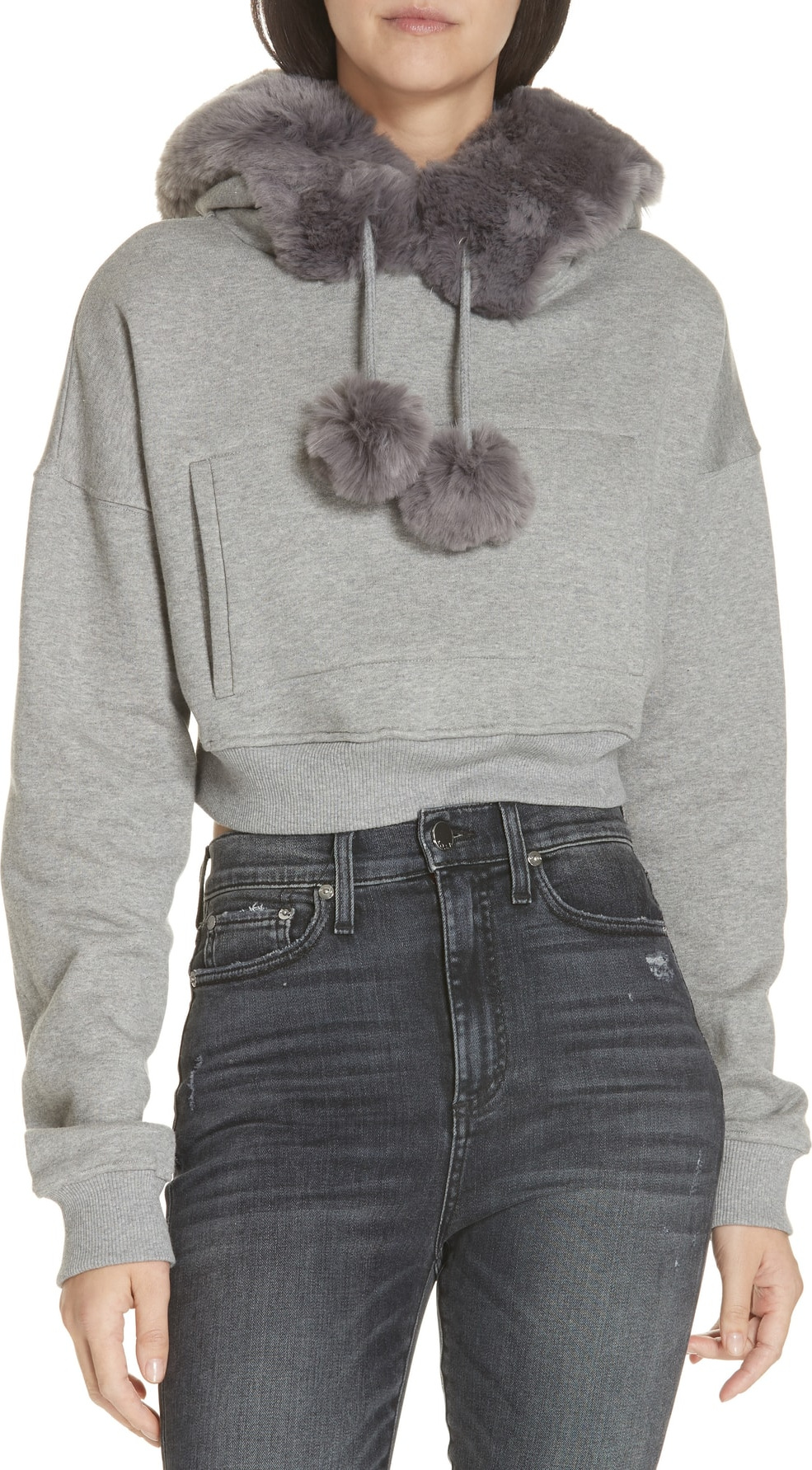 Opening Ceremony Faux Fur Trim Crop Hoodie