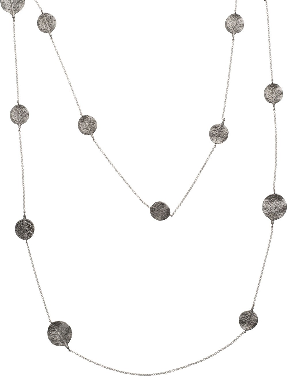 Michael Aram Botanical Leaf Long Black Diamond Station Necklace, 36"L
