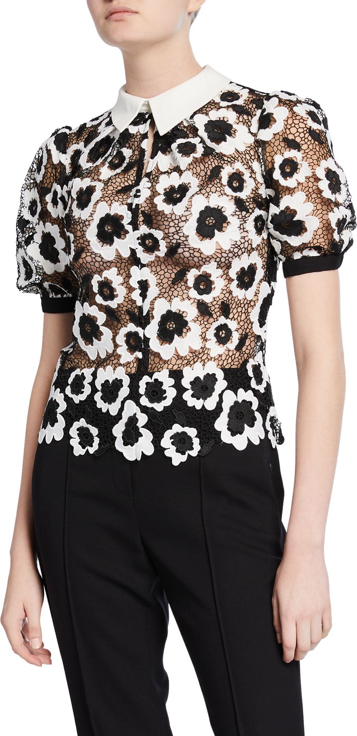 Self Portrait Abstract Floral Guipure Top