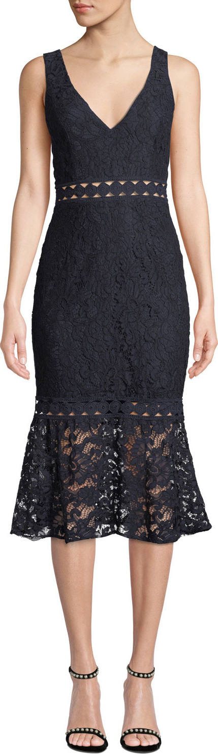 Bardot Fiona V-Neck Sleeveless Trumpet Lace Dress