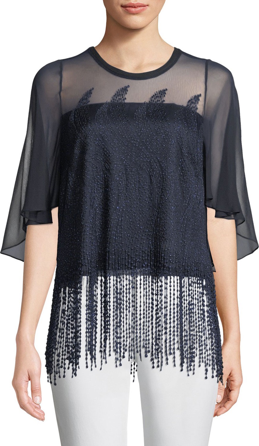 Elie Tahari Noreen Beaded Chiffon Blouse