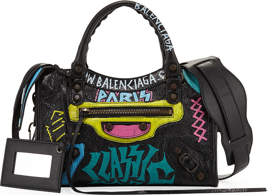 Balenciaga Mini City Graffiti-Print Satchel Bag