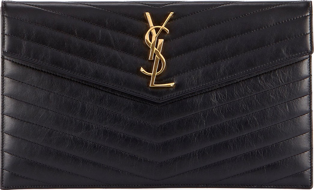 Saint Laurent Quilted V-Flap Pouch Clutch Bag