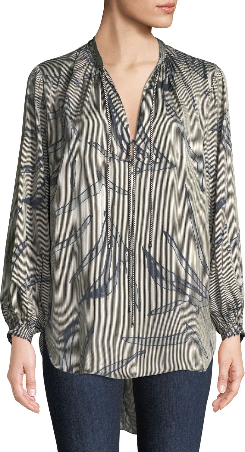 HALSTON HERITAGE Printed Flowy Long-Sleeve Blouse