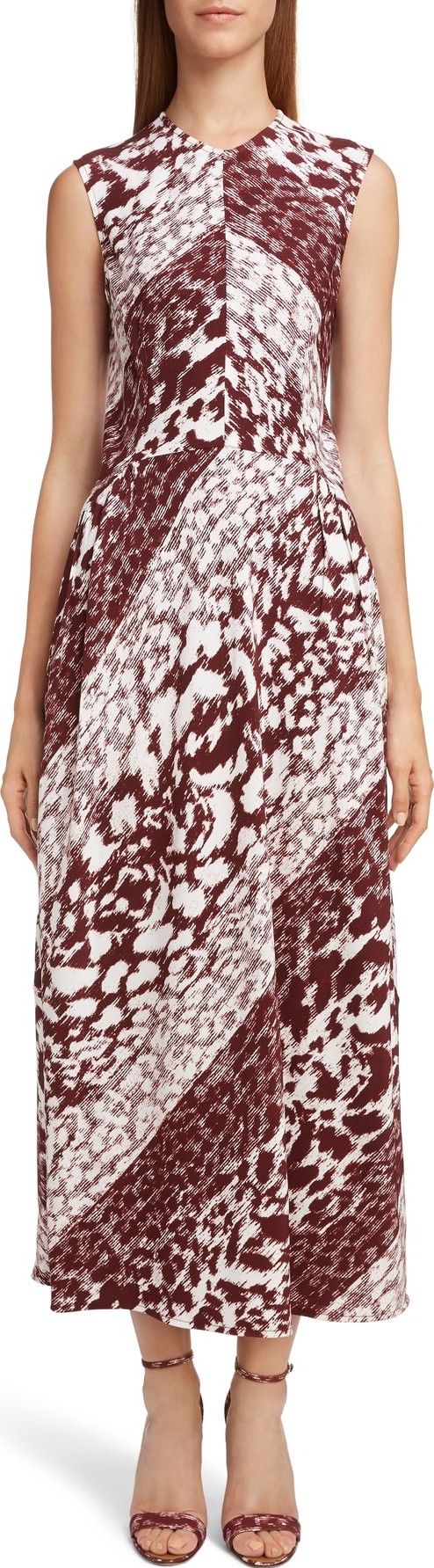 Victoria Beckham Print Side Gather Midi Dress