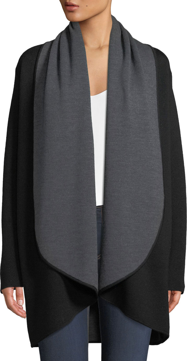 MILLY Contrast Double-Face Draped Cardigan Coat