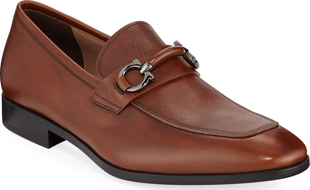Salvatore Ferragamo Men's Benford Textured Leather Slip-On Bit Loafers