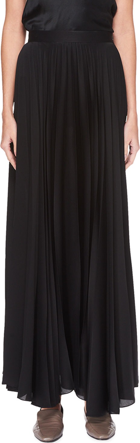 THE ROW Vailen Pleated Satin Maxi Skirt
