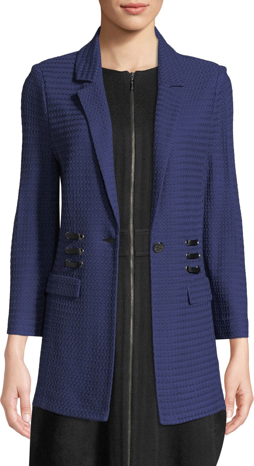 Misook 3/4-Sleeve Textured Jacket w/ Faux-Leather Lacing