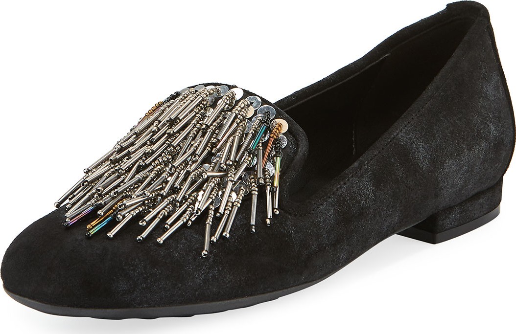 Sesto Meucci Kamile Embellished Suede Loafers, Black