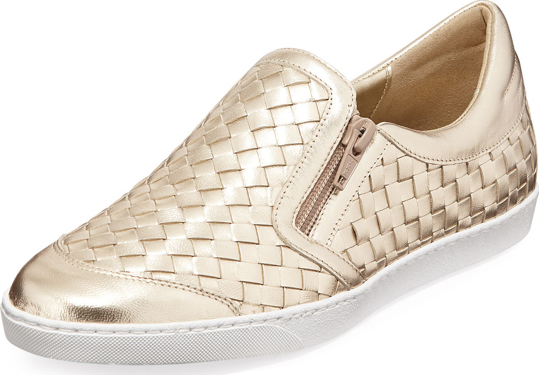 Sesto Meucci Falcon Woven Metallic Leather Sneakers, Pewter