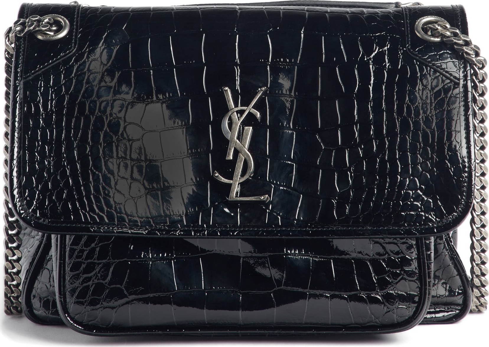 Saint Laurent Medium Niki Croc-Embossed Shoulder Bag