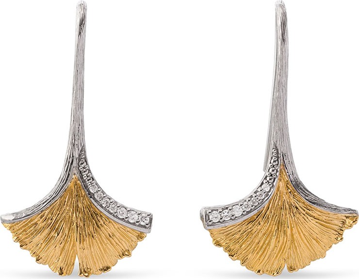 Michael Aram Butterfly Ginkgo Leaf Drop Earrings with Diamonds