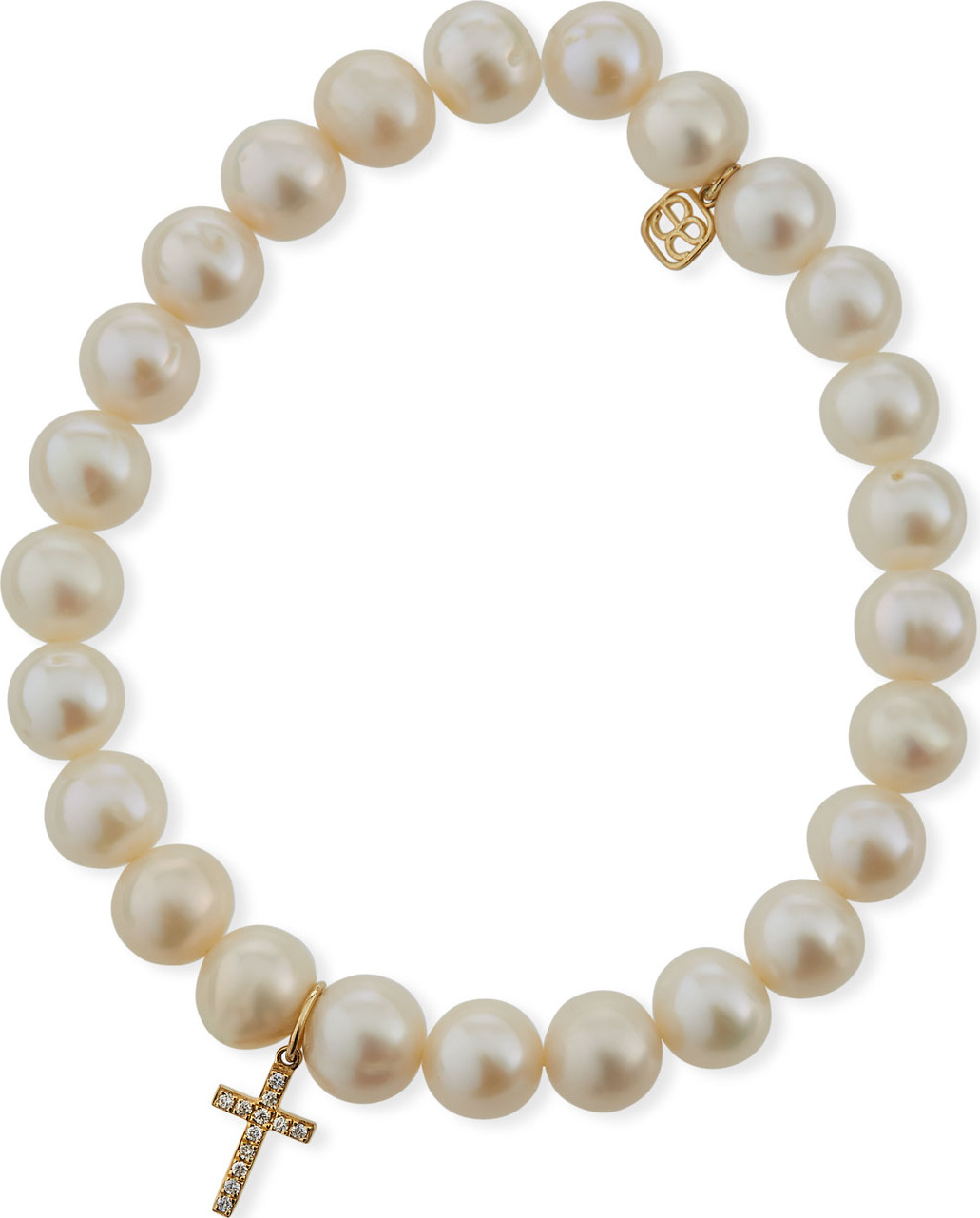 Sydney Evan Beaded Pearl & Diamond Cross Bracelet