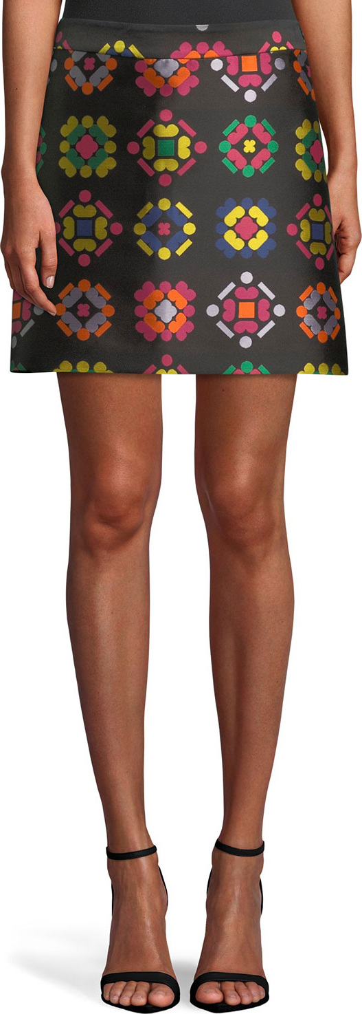 MILLY Geometric-Jacquard A-Line Mini Skirt