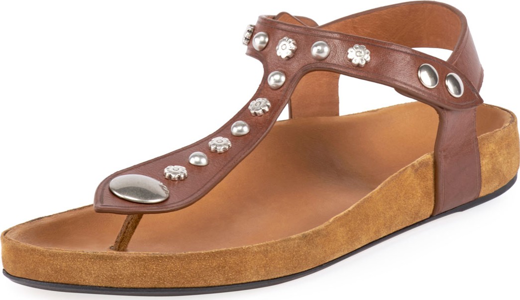 Isabel Marant Encore Flat Studded T-Strap Sandals