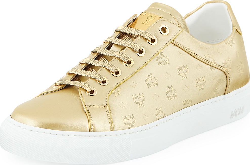 MCM Men's Metallic Logo-Stamped Low-Top Sneakers