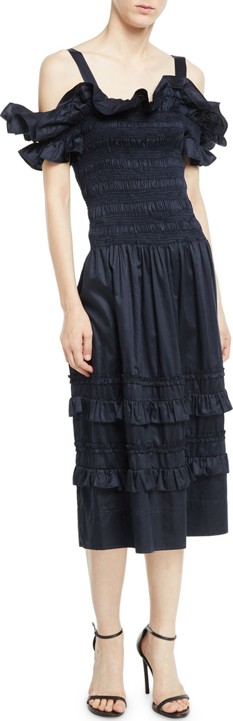 Rebecca Taylor Off-the-Shoulder Smocked Ruffle Dress