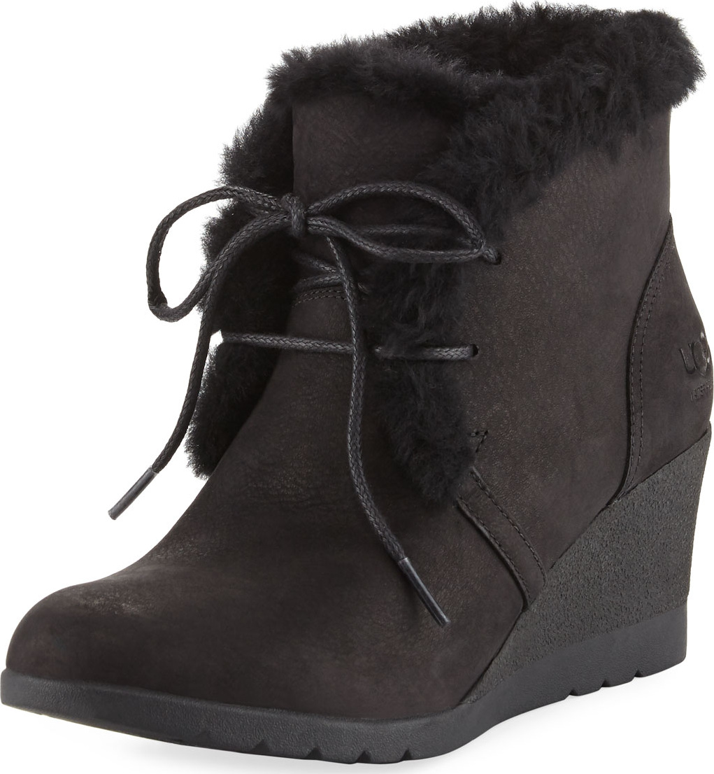 UGG Jeovana Lace-Up Wedge Bootie, Black