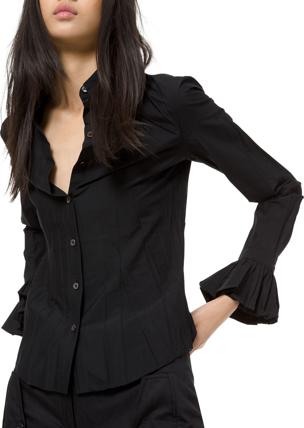 Michael Kors Collection Bell-Sleeve Crushed Poplin Shirt