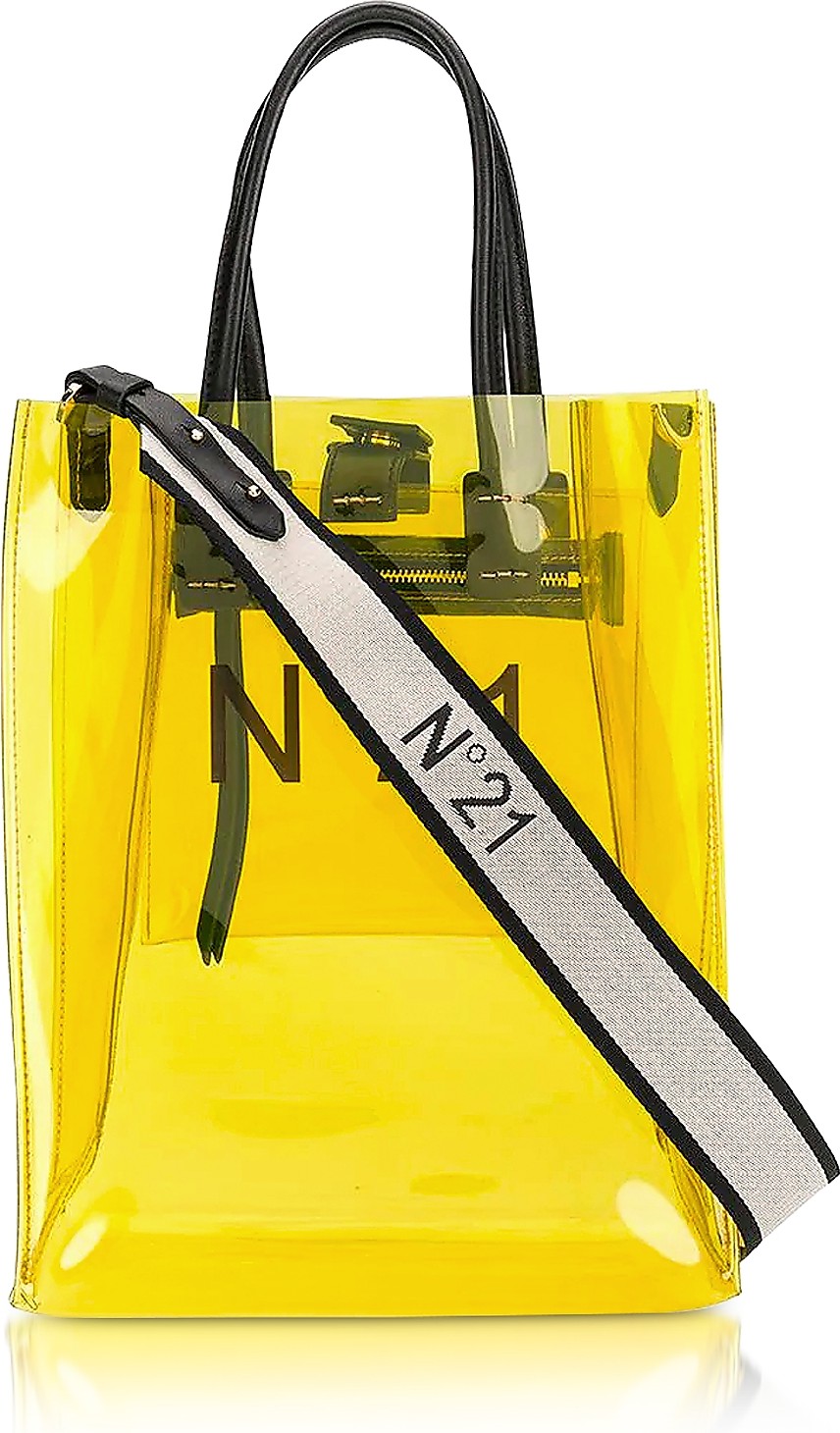 N°21 Transparent Yellow PVC Small Tote Bag w/Canvas Strap