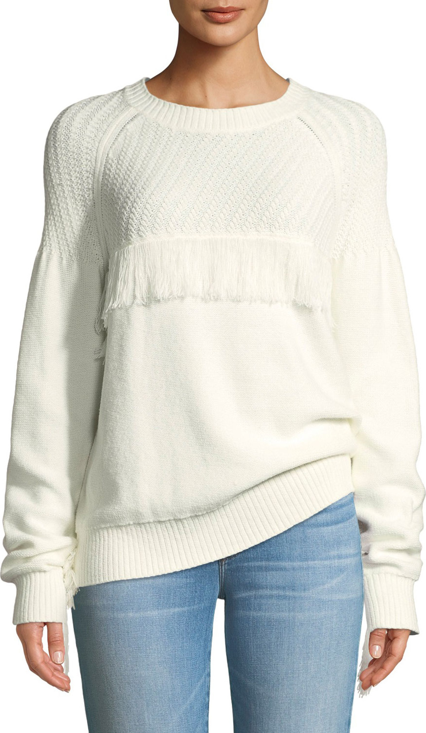 FRAME DENIM Fringe Cotton Crewneck Sweater
