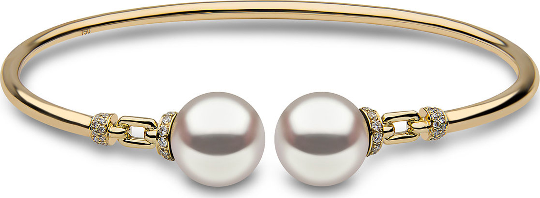 Yoko London 18K Yellow Gold & Pearl Bangle with Diamonds