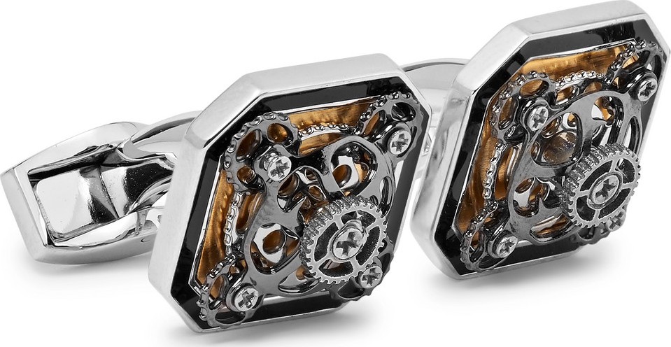 Tateossian Diabolo Ottagono Gear Rhodium-Plated and Enamel Cufflinks
